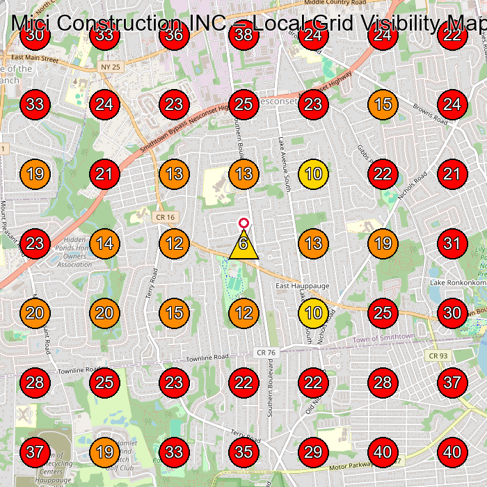 Mici Construction INC GeoGrid visibility map for Roofing Contractor in St James